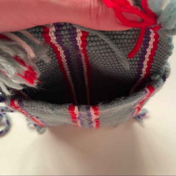 Colombian handmade wayuu striped blue woven knit Crossbody flap fringe bag 6x7” - Picture 10 of 12
